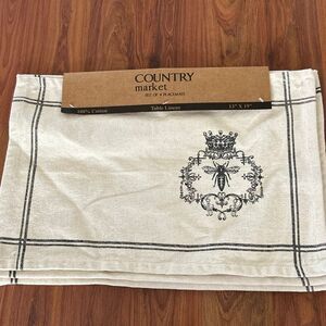 New country market cloth linen bee and crown set of four placemats
